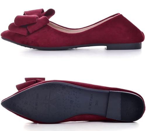 Image of SAILING LU Womens Bowknot Ballet Flats Pointy Toe Suede | Casual Flat Shoes, Dressy Wear to Work, Moccasins, Slip-Ons