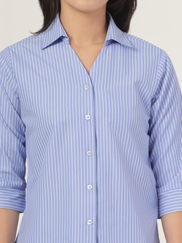 Image of Style Quotient Women Stripe Blue and White Polycotton Formal Shirt