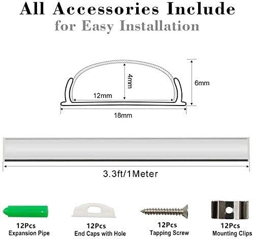 inShareplus 3.3ft/1M, 6 Pack Bendable LED Aluminum Channel System, U Shape, Silver Color, with Milk White Cover, End Caps and Mounting Clips, Aluminum Profile for LED Strip Light Installation