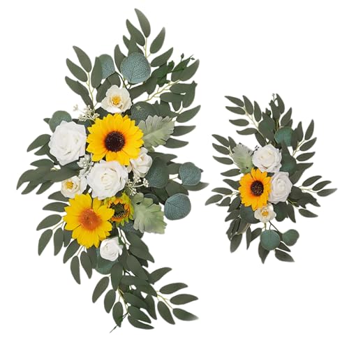 Luerbi Faux Flower Swag Set of 2, Sunflower Artificial Flowers Swags for Wedding Arch, Wedding Welcome Signs, Welcome Reception Ceremony Signs Decorations
