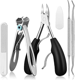 Toenail Clipper Half Jaw Toenail Clippers Large Toenail Clippers Wide Jaw Opening Stainless Steel Nail Clippers with Ingrown Toenail File and Lifter for Men Women Senior (Black)