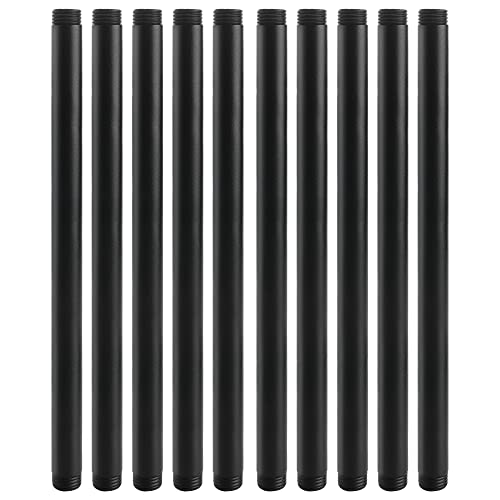 Home Expert 1/2"x 12" Black Painted Industrial Pipe - 10 Pack Malleable Cast Iron Heavy Duty Pre Cut Metal Threaded Gray Fitting for Vintage Style DIY Project
