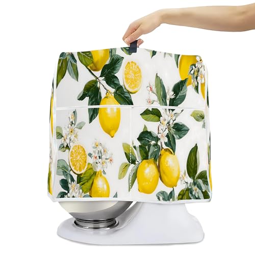 Dust Cover Compatible with Stand Mixer,Protective Stand Mixer Cover with Pockets for Extra Accessories (Lemon, For 6-8 qt Mixer)