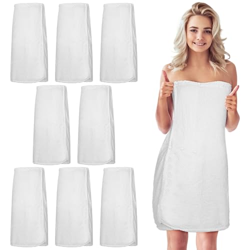 Image of Tigeen 8 Pcs Spa Wrap Towel Wrap for Women Spa Robe with Adjustable Closure Elastic Top Lightweight Wraps for Bath Shower (White,M)
