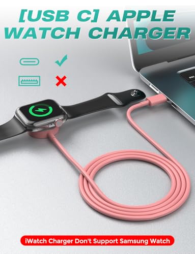 Image of 2Pack USB C for Watch Charger Magnetic Charger Wireless Portable Compatible with Watch Ultra2 Ultra Series 10 /9 /8 /7 /6 /SE /SE2 /5 /4 /3 /2 /1-[1m /Pink]