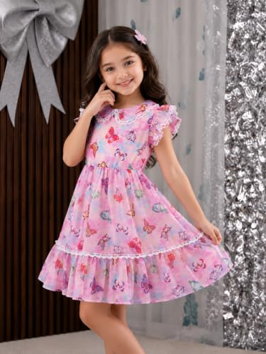 Image of TAGAS Girls Floral Dress | Lavender Flower Print Dressess for Kids | Soft Summer Frock| Casual Birthday & Occasion Wear|
