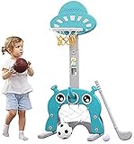 Soporte de Baloncesto, 5 en 1 Juego de Golf Balón de Fútbol, con Altura Ajustable, para Niños de +3 Años Centro de Actividades Interiores y Exteriores, Mejor Regalo para Bebés (Azul)