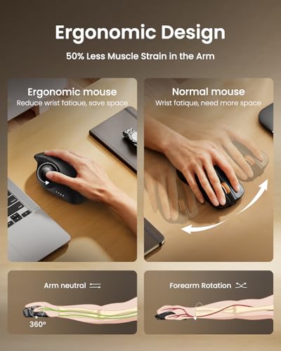 ProtoArc EM02 Wireless Trackball Mouse, 0/15° Adjustable Angle, Gray - image 3