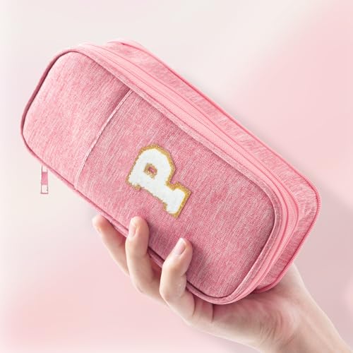 Image of Large Capacity Pink Pencil Case, Cute Pencil Case Pencil Pouch with Zipper For Girls Women, Expandable Preppy Pencil Bag Large Storage High Capacity Bag Organizer for School Home Office Supplies, P