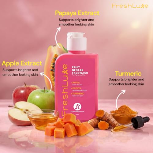 Image of Fruit Nectar Face Wash for Men & Women - 200ml | With Apple, Papaya & Turmeric | Vitamin C Face Wash for Pigmentation, Glowing, Hydrated & Even Skin Tone | SLS, Paraben Free & AYUSH Approved