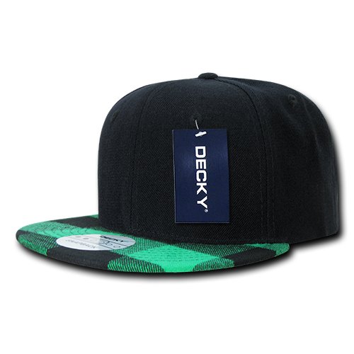 DECKY1045-BLKGRN Plaid Flat Bill Snapback, Black/Green, Black/Green