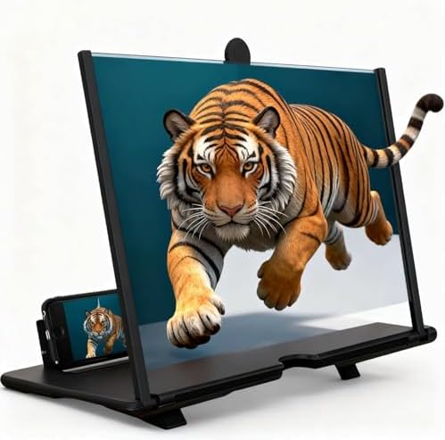 Screen Magnifier Version, 2026 New 3D HD Screen Magnifier for Cell Phone with Foldable Stand, Display Magnifier for Videos, Movies, Gaming, Travel and Home Use (Black, 12'') — view 2
