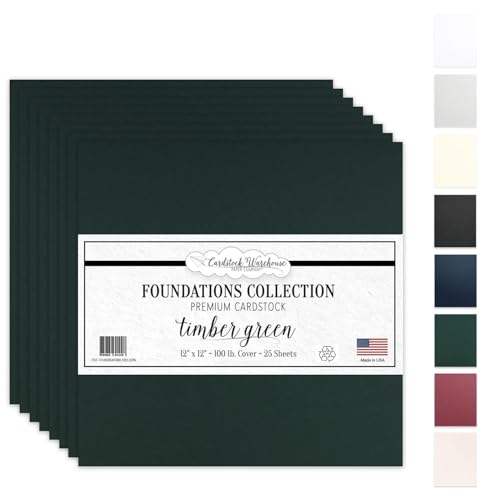 Cardstock Warehouse Foundations 100% Recycled Timber Green Forest Cardstock Paper - 25 Sheets, 12 x 12\" - 100lb/270 GSM Premium Green Card Stock for Card Making, Scrapbooking and DIY Projects