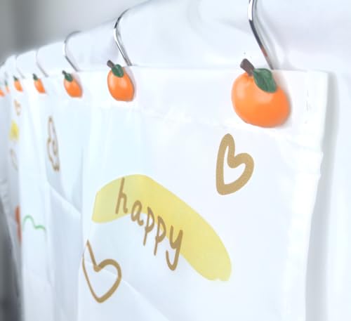 Image of Apricot Shower Curtain Hooks Set of 12 - Rustproof Bathroom Decor with a Fruitland Theme, Kid-Friendly Bathroom Accessories for Girls' and Boys' Rooms