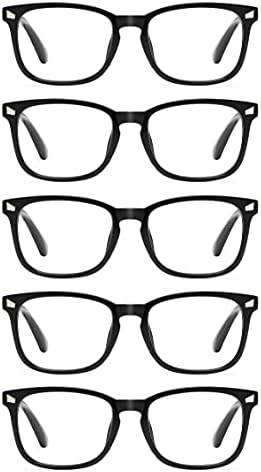 CCVOO 5 Pack Blue Light Blocking Reading Glasses, Filter UV Ray/Glare Fashion Non Prescription Fake Gaming Eyeglasses Women/Men (Light Black, 0.0)