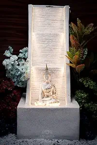 Expleasia Slate Buddha 4ft Water Fountain for Home, Office, Garden (3 Step White)