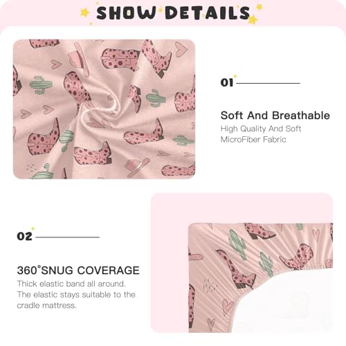Image of VIGTRO Cowgirl Boots and Cacti Pattern Baby Crib Sheets for Boys Girls, Breathable Soft Fitted Crib Playard Sheets Baby Mattress Sheet, S 39x27x5in
