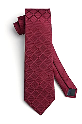 Image of HISDERN Ties for Men Formal Business Plaid Checked Mens Ties and Pocket Square Set Classic Wedding Necktie Handkerchief