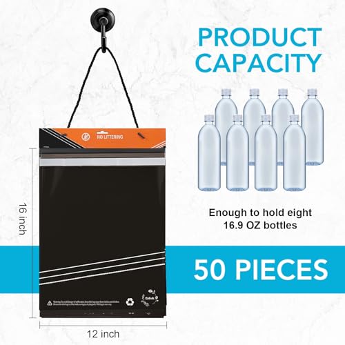 Image of 50 Pcs Disposable Car Trash Bags - Leakproof & Odor-Lock 2 Gallon Hanging Auto Garbage Bags - Hanging from Headrest /Easy Stick-On Trash Can for Car, Truck, SUV, Travel & Ride-Share