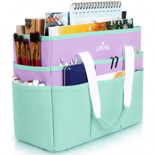 Image of JJRING Craft Organizer Tote Bag Large Art Storage Caddy Green and Purple