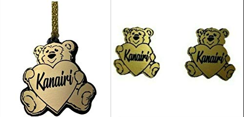 Personalized Matching Teddy Bear Necklace With Gold Chain and Post Stud Earrings Set Name Plate Custom Name Nameplate Script Name Laser Cut, Diamond Look, Made To Order Any Name - Dazzling and Stunning!