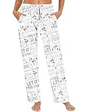 MIA LUCCE Damen Schlafanzughose Lang-Cute Print Pyjamahose fur Frauen(XX-Large,Schnee)