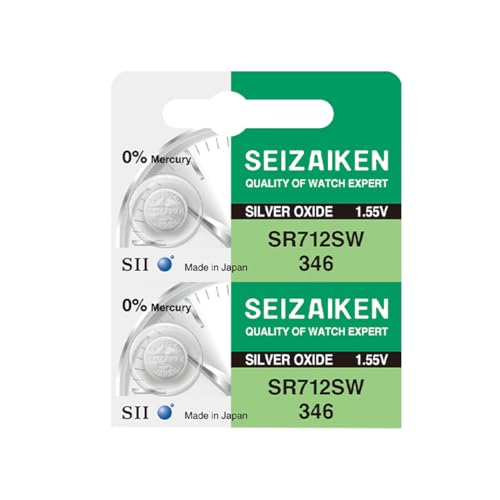 Image of 346 SR712SW 1.55V 0% Hg Silver Oxide Watch Battery (2 Batteries) Made in Japan by Seiko