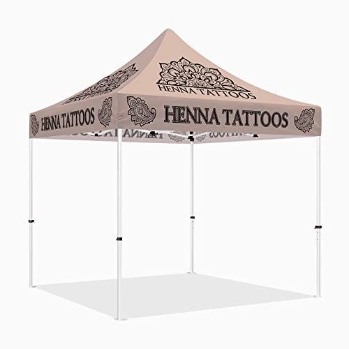 10x10 Henna Tattoo Themed Pop Up Canopy Tent, Dye-Sub Printed Artists Tent for Natural Henna Body Art and Face Painting(Heavy Duty Aluminum Frame & 600D PU Coated Polyester)