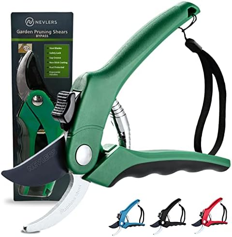 Nevlers 8" Bypass Pruning Shears for Gardening | Garden Shears with Stainless Steel Blades & 8mm Cutting Capacity| Professional Garden Scissors |Heavy Duty Gardening Hand Tools |Green Gardening Shears