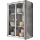 Wandmontierter Edelstahlschrank, platzsparender Organizer mit verstellbaren Regalen, Glastüren für Küche, Bad, Waschküche und Lager