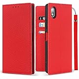 本革 Xperia Ace iii ケース 手帳型 SO-53C/ SOG08/ A203SO 対応 Xperia Ace iii 手帳型 ケース Xperia Ace III カバー ストラップ付き ベルトなし 耐衝撃 内蔵マグネット カード収納 スタンド機能 イヤホンクリップ付き 【LitBrian】8 (赤)