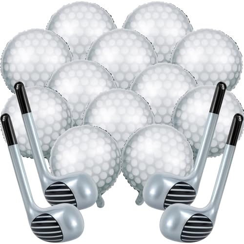 Image of 16 Pcs Golf Balloons Set 18'' Ball and 30 Club Shaped Foil Balloons for Birthday Party Decorations Golf Themed Events Sports Party Favors
