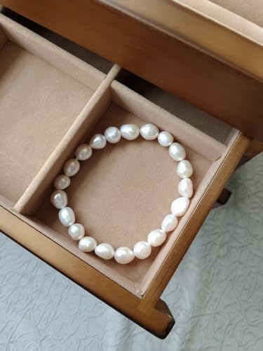 Image of Cultured Freshwater Bracelet Real Pearl Baroque Stretch 7 Inch, 8-9 mm For Women Girls Mother Gift