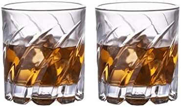 ROLATO Whiskey Glasses Set of 2,10oz Glass Beverage Cups, European Manufacturing Process，Rocking Whiskey,Premium Barware Glassware,Perfect for Whiskey,Rum(Ring style)