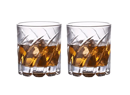 Rolato Whiskey Glasses Set Of 2,10Oz Glass Beverage Cups, European Manufacturing Process，Rocking Whiskey,Premium Barware Glassware,Perfect For Whiskey,Rum(Ring Style) #TOP2