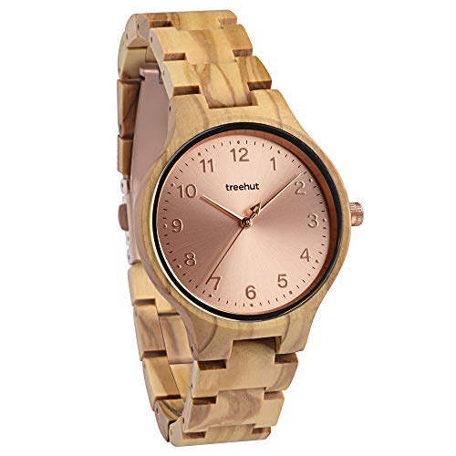 Treehut Wooden Women's Watches, Solstice Olive Wood Rose, Japanese Quartz