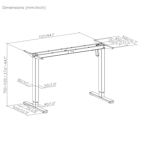Ergo Office Stelaż biurka z elektryczną regulacją wysokości, maks. wysokość 1160 mm, maks. 80 kg, bez blatu do pracy stojącej i siedzącej, białe, ER-400 W