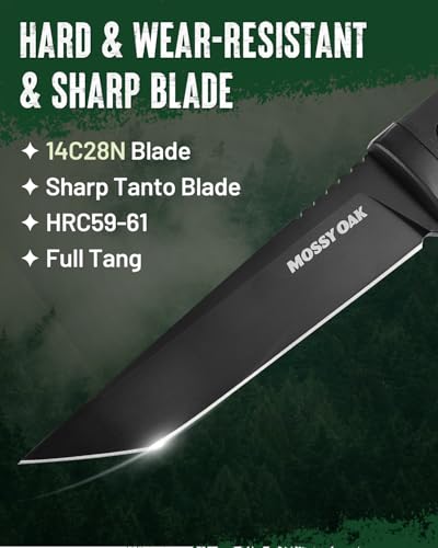 Image of Mossy Oak 10 Inch Fixed Blade Hunting Knife, 14C28N Full Tang Tanto Hunting Knife with Sheath for Survival, Camping, Hiking, Tactical Use