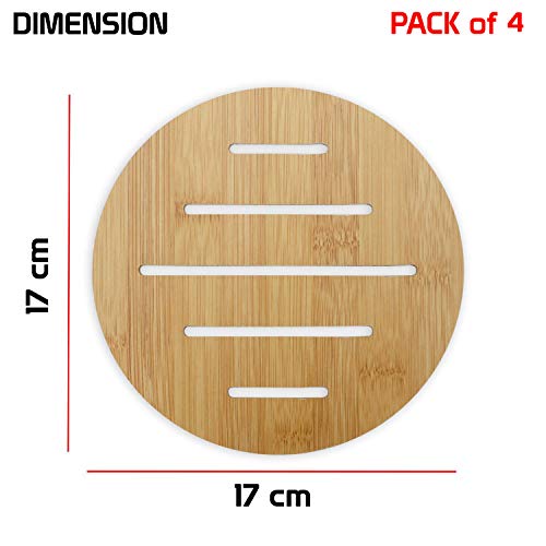 Image of HOKIPO Eco-Friendly Bamboo Wooden Coasters for Home Pan Pot Holder for Dining Table Heat Pad for Kitchen - Pack of 4 (AR2820-D5)