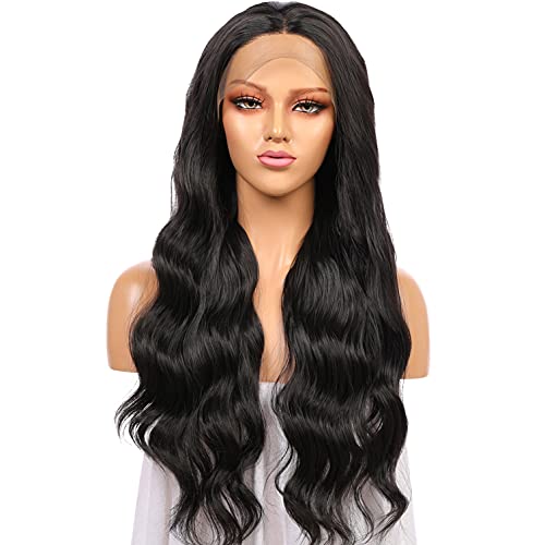 Long Body Wave Dark Brown Lace Front Wigs 22 Inch Realistic Free Part Glueless Lace Front Brown Wigs For White Or Black Women Deep Brown Long Wavy Synthetic Wigs Heat Resistant