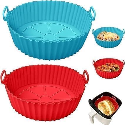 Image of LINAIRE Air Fryer Silicone Pot (6 Pcs) - Reusable Non-Stick Baking Trays - Universal Fit Air Fryer Oven Accessories - Food-Grade & BPA-Free Heat Resistant Liners, Easy Clean (Blue)