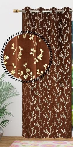 Image of Velvet Room Darkening Door Curtain 7 Feet, Golden Foil Print