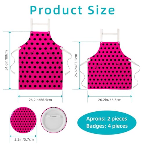 Lot de 2 tabliers de cuisine à pois avec 4 broches, taille unique