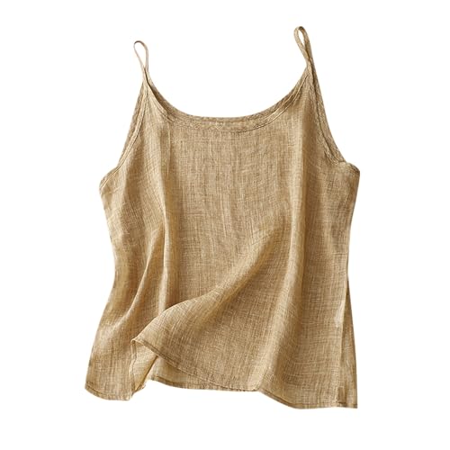 breaise Cotton Linen Tank Tops for Women Spaghetti Strap Sleeveless Camisole Summer Loose Fit Light Weight Gauze Shirts