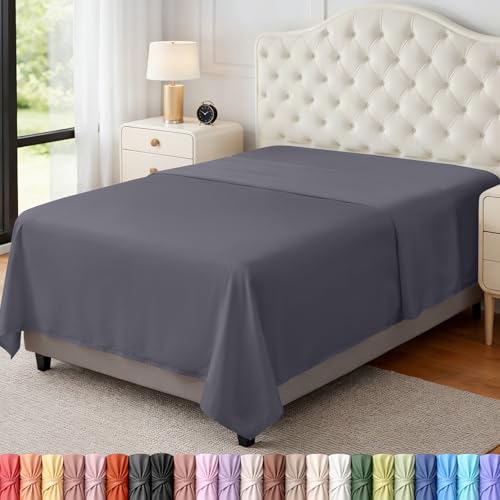Utopia Bedding Flat Sheet - 1 Pack (Twin, Grey) - Soft Brushed Microfiber Fabric - Shrinkage & Fade Resistant Top Sheet - Easy Care Bed Sheet