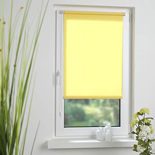 Liedeco® Rollo Klemmfix - 45 x 150 cm gelb (Breite x Höhe) / lichtdurchlässig Blickdicht und stufenlos verstellbar/leichte Innen-Montage ohne Bohren mit Klemmträger / 123 montiert