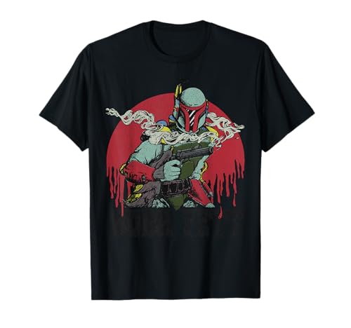 T-shirt Star Wars Boba Fett en coton premium avec impression artistique Red Drip