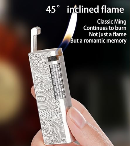 Encendedor de butano clásico metal plateado grabado a mano miniatura 3