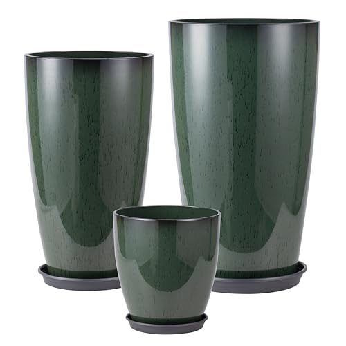 Goldshire 24-21-11 Inch Tall Planters for Outdoor Plants Set of 3 Green by Goldshire - Used condition - US$80.28
