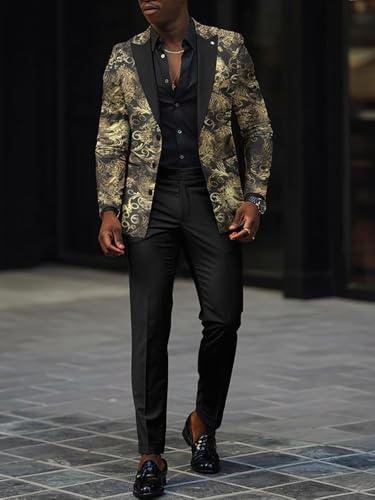 Men's Jacquard Suit Single Breasted Button Tuxedos Jacket Pants Party Prom2